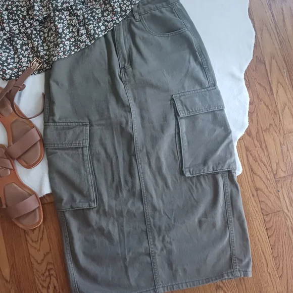 Shein Sxy • Women's Army Green High Waist Cargo Flap Pocket Denim Jean Skirt - Picture 5 of 16
